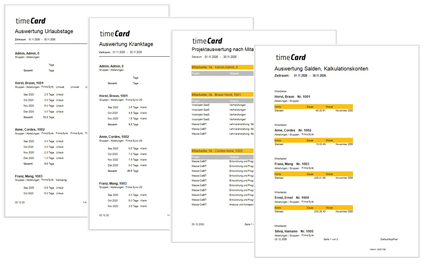 timeCard Auswertungen und Reports