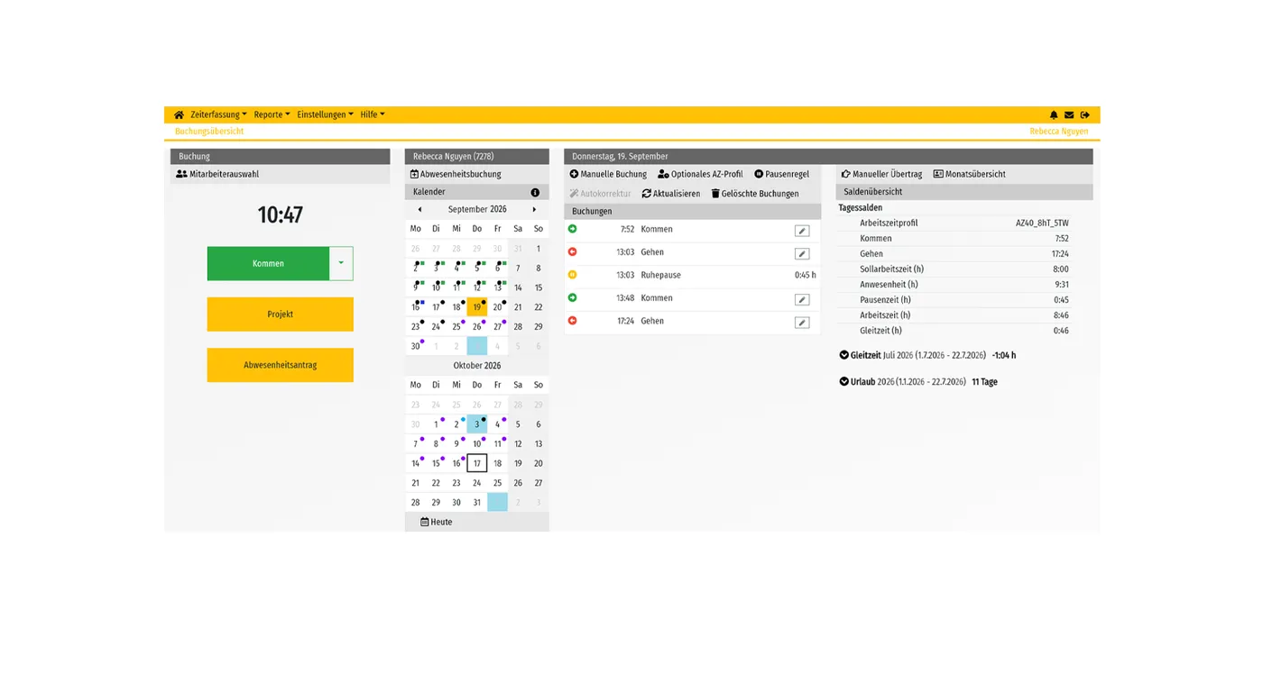 Buchungsübersicht in REINER SCT timeCard