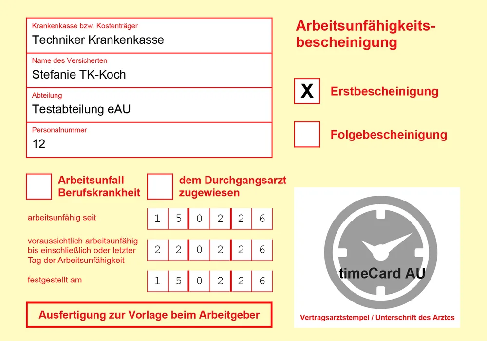 Muster einer Arbeitsunfähigkeitsbescheinigung