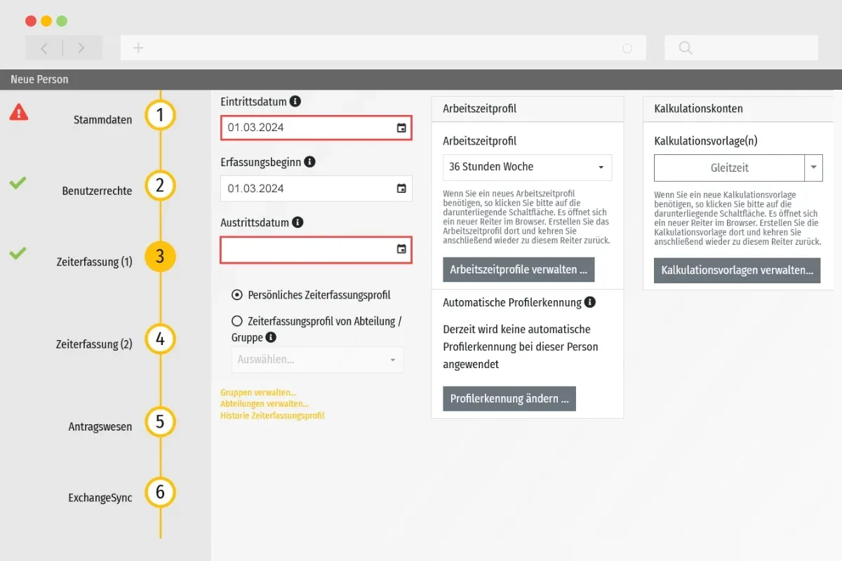 timeCard-Konto einer Person, aufgerufen aus ELO