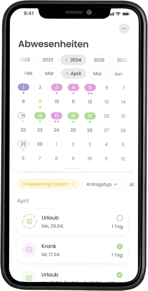 timeCard Go: Abwesenheitsübersicht