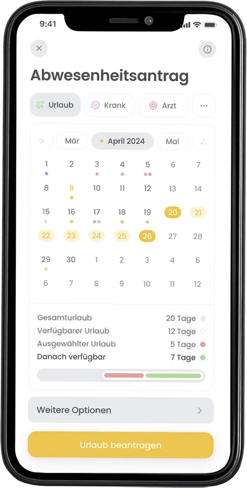 timeCard Go: Abwesenheitsantrag