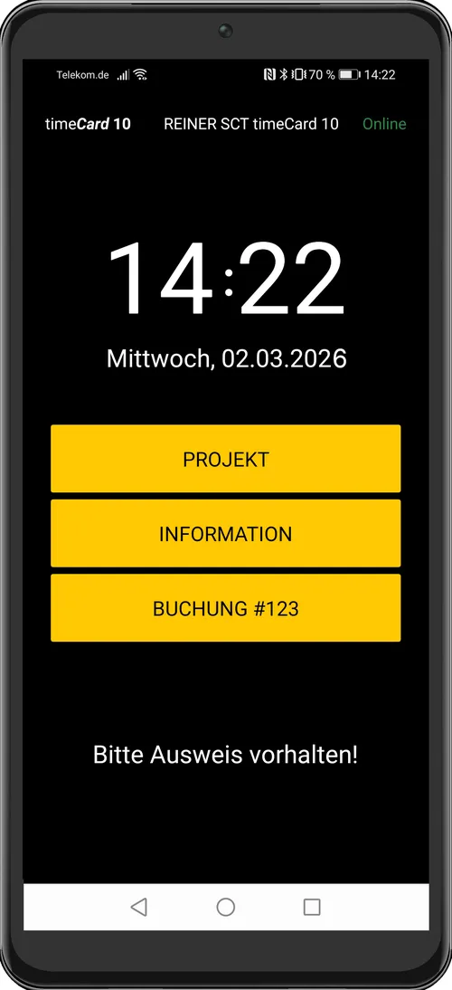 timeCard Terminal App auf einem Smartphone