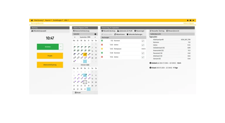 smoodiTime: Screenshot von timeCard Zeiterfassung